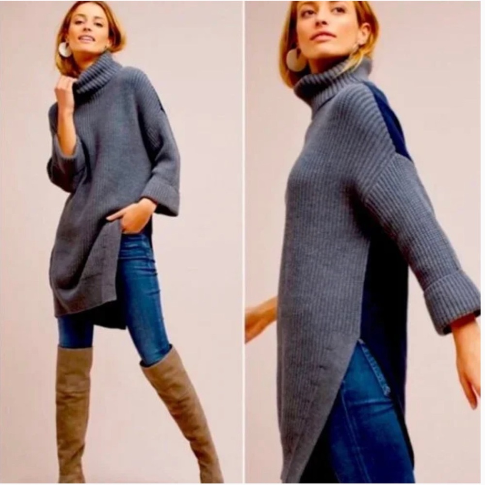 Anthropologie Moth oversized sweater dress gray blue size medium